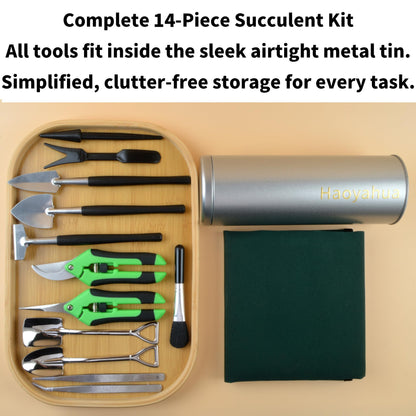 14-Piece Succulent Tool Set with Pruning Shears, Houseplant Repotting Mat & Transplanting Tools for Indoor Care, Miniature Fairy Gardening, Bonsai Cactus Potting - Mini Shovel, Hand Tools Kit with Bag