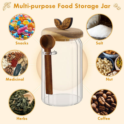Suclain 3 Sets Glass Coffee Sugar Tea Canister 27 oz Airtight Food Storage Jar with Wooden Lid Spoon Shelf Labels Clear Glass Container for Sugar Coffee Bean Holder Salt Tea Housewarming Gift