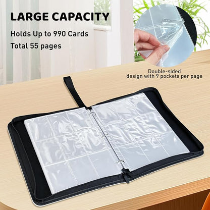 TLAZZ 990 Pockets Baseball Card Binder, Trading Card Collection Binder with 55 Removable Sleeves, Double Sided Pocket Sports Card Binder for MTG TCG Game Card