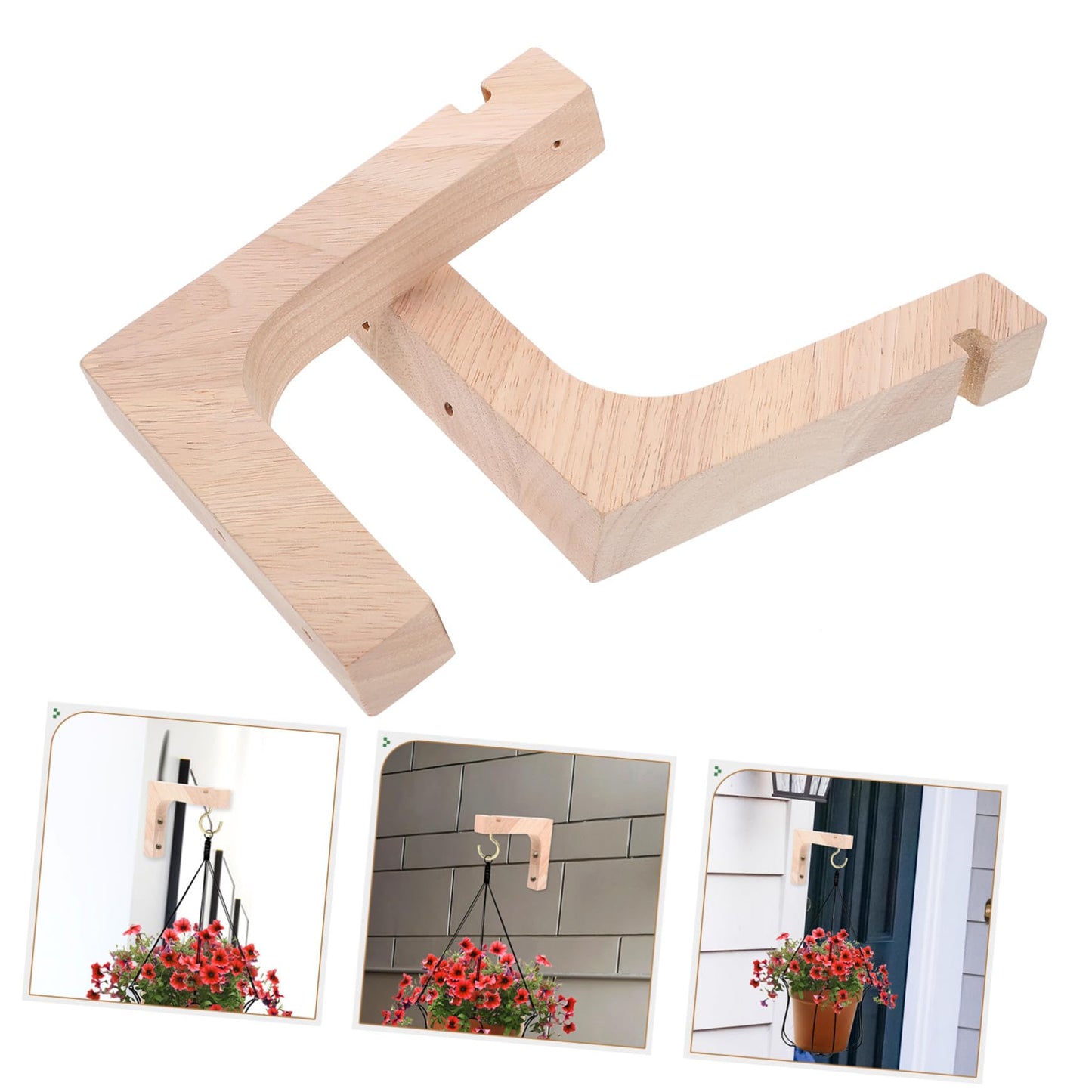SEWACC Wooden Plant Hanger Hooks 2pcs Heavy-Duty Wall and Ceiling Hanging Plant Brackets for Indoor and Outdoor Flowerpot Holders Natural Wood Color