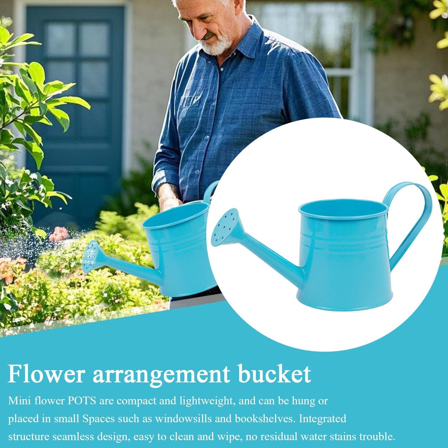 Metal Watering Can 1L Garden Plant Watering Cans with Long Spout Metal Sprinkling Can Flower Plant Gardening Arrangement Bucket for Outdoor and Indoor