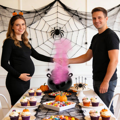 JarThenaAMCS Halloween Gender Reveal Party Decoration Black Witch Cauldron Baby Shower Table Centerpieces He or She Resin Footprint Cauldron with Lid for Birthday Party Supplies