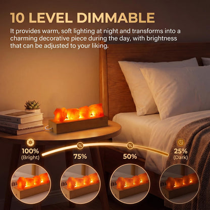 Runyangshi Crystal Night Lamp Natural Healing Himalayan Salt Raw Stone USB Port 3 Colours Dimming Mode Bedroom Lamp Suitable Night Light Ideal Gift