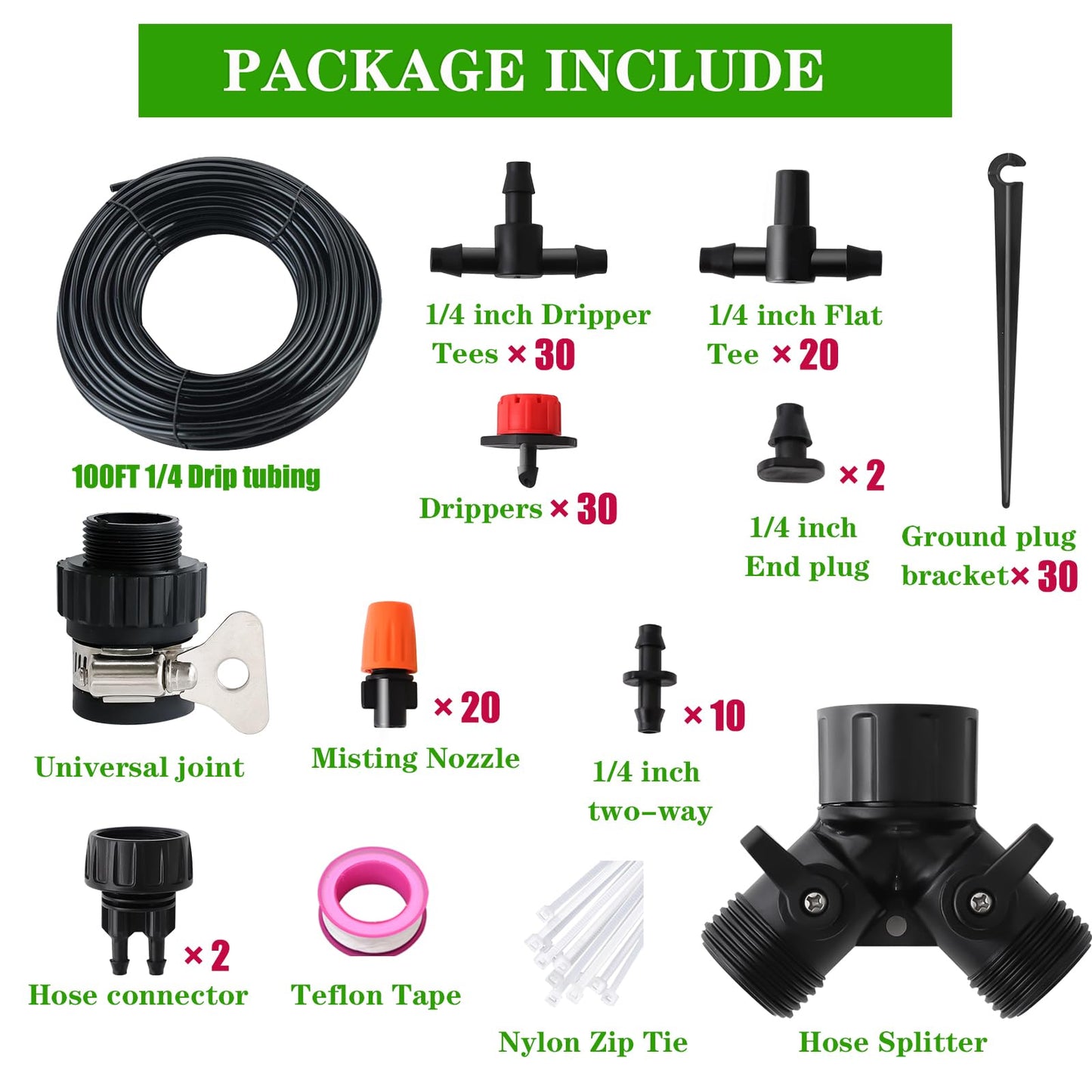 Drip Irrigation Kit, Garden Irrigation System 1/4" Blank Distribution Tubing Watering Drip Kit/DIY Saving Water Automatic Watering System for Garden, Greenhouse, Flower Bed, Patio, Lawn