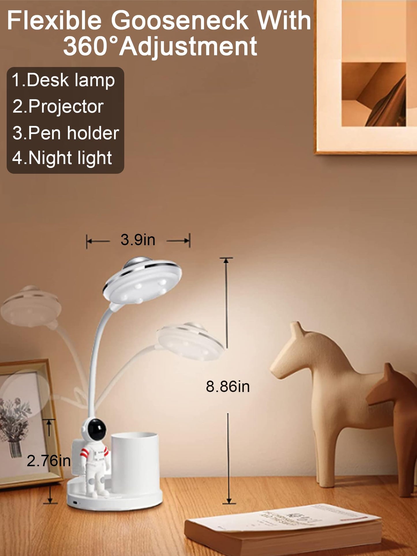 Astronaut Desk Lamp for Kids,Star Space Projector Galaxy Night Light,Eye-Care Reading Small Desk Lamps, with Pen Holder Spaceman Table Lamp, Bedroom Decor Aesthetics, Gifts for Boys and Girls