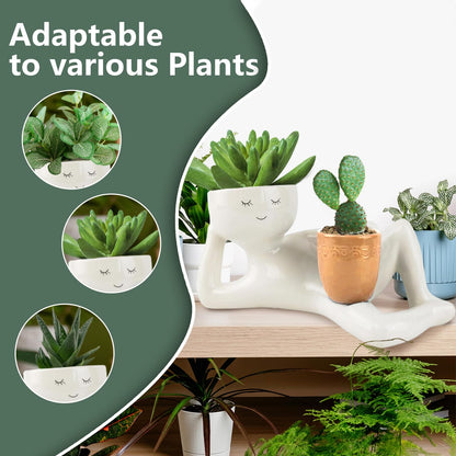 Lazy Guy Planter, Lazy Little Character Flowerpot, Relaxing Person Holding Pot Planter, Funny Plant Pots Unique Shape Pot for Succulents Cactus with Drainage Hole for Home Garden Decor (Yellow)