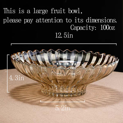 Rxcvkmw Glass Fruit Bowl or Decorative Bowl, used for Kitchen counter or living room center table decoration, 12.5 inch Fruit Bowl or Center Bowl (Amber)