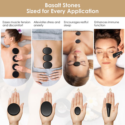 Freudeere 17 Pieces Massage Stones Set with Warmer Kit Hot Rocks Bamboo for Massage,Hot Stones Massage Warmer Kit with Temperature Control and Carry Bag (14 Stones and 3 Sticks)