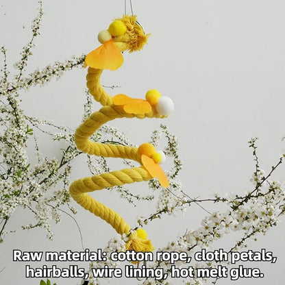Bird Toys, Rope Perch for Parrots, 39.3 Inches Long, Brightly Colored Handmade Chew Toy, Spiral Design Bird Cage Climbing Rope for Lovebird Conure Quaker Budgie Cockatiel (Yellow)