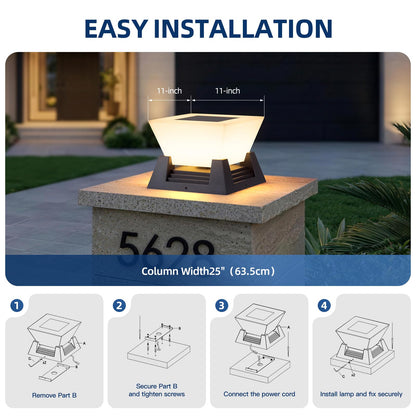 ZRJJMLAN Outdoor Post Lights, 11" Hard Wired Pillar Light, IP54 Waterproof Column Lamp E26 LED Bulb Modern Fence Deck Lantern 3000K Outside Landscape Lighting for Patio Garden Backyard Gate Decoration