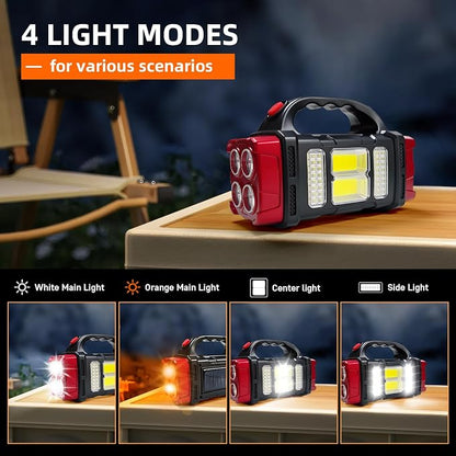 Solar Handheld Flashlight, 4 Lighting Modes Rechargeable LED Work Light, USB-C & Solar Powered Portable Lantern,Emergency Camping Light for Outdoor, Hiking, Power Outage (Silver-1pcs)