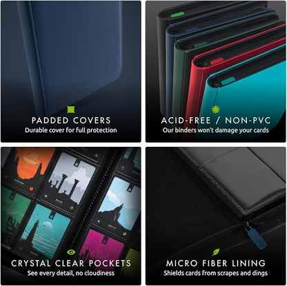 Vault X 12 Pocket Zip Binder, 480 Cards, Exo-Tec Material, 20 Side-Loading Pages (Blue)