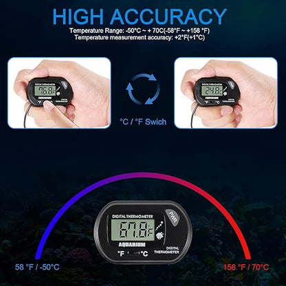 5pcs Aquarium Thermometer LCD Digital Fish Tank Thermometer with Water-Resistant Sensor Probe and Suction Cup for Turtle Incubators Terrarium Water Thermometer