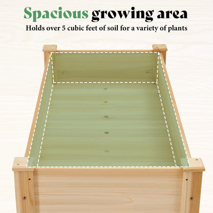 AMERLIFE Raised Garden Bed, 48x30x24 Inches Elevated Wood Planter Box with Bed Liner, Legs, Divider, Drainage Holes, Stand for Backyard, Patio, 200 Lb Capacity - Light Wood