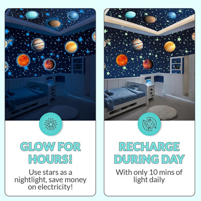 LUMOSX Glow in the Dark Stars and Planets - 534 pcs with Constellation E-Book | Solar System Wall Decal, Planet Wall Decals, Space Wall Stickers, and Space Wall Decals for Kids Room Decor (Blue)