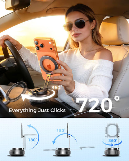MRGLAS 2026 Upgraded 360° Rotation Vacuum Magnetic Phone Holder Stand,for Magsafe Suction Cup Phone Mount [109+LBS Strongest Suction & Magnetic] Adjustable Swivel Lock, for Your Car/Gym/Mirror/Kitchen