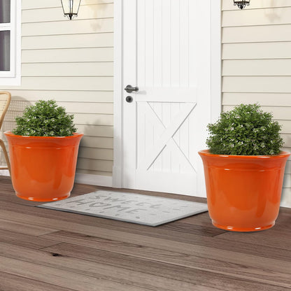 WEICHENGXING 2 Pack 18/15 Inch Large Plastic Pots for Plants, Planters for Outdoor Plants, Durable and Lightweight Flower Pots, Big Outdoor Planters Weather Resistant & UV Resistant, Orange