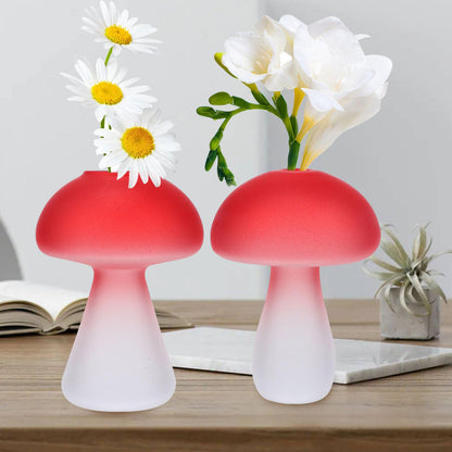 Garneck 3pcs Glass Mushroom Terrarium Vases Hydroponic Decorative Flower Vases for Home Desktop Plant Propagation Red Glass Ornament