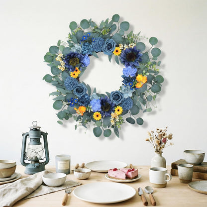 22'' Summer Wreath for Front Door Decor,Sunflowers with Berry Accents