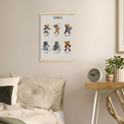 MOTERMATE Bear Sports Nursery Poster Hanger Frame, Sports Wall Hanging Decor Art Framed for Toddlers Kids Boys Room Nursery Bedroom Playroom, Kids Playroom Wall Poster Prints, 12x16 Inch