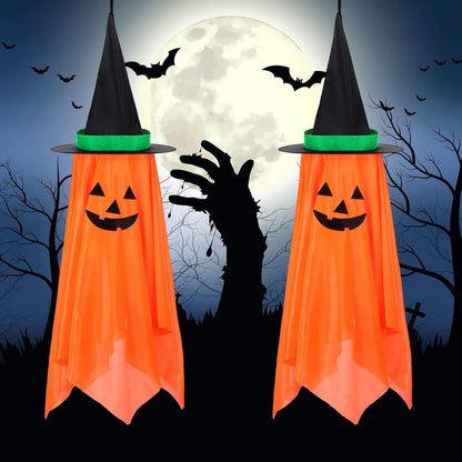 2Pcs Halloween Decorations, Halloween Pumpkin Decorations, Hanging Pumpkin Witch Hats Ornaments for Home Garden Yard Party