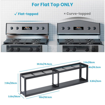 OTraki 2 Tier Strong Magnetic Oven Shelf 30 Inch Length Spice Rack Over The Stove Shelf with 2 Anti-Slip Mats Seasoning & 4 Hooks Kitchen Spice Storage Organizer Black