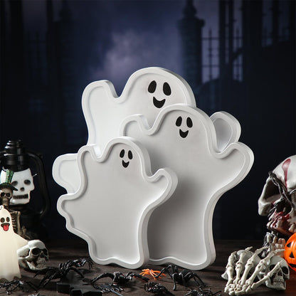Maxcheck 3 Pcs Halloween Ghost Wooden Serving Platters Food Serving Trays Decorative Wooden Charcuterie Boards Plate for Halloween Snacks Cookies Fruits Candy Display Food Dish(Classic)