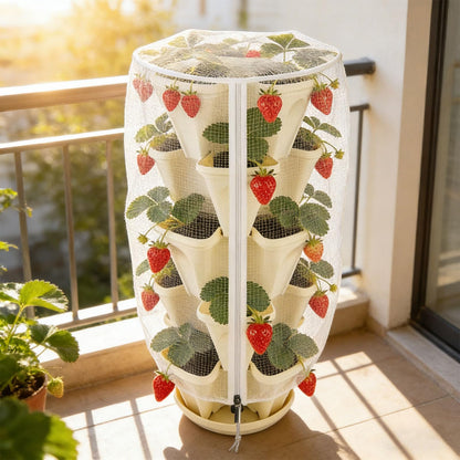 3Pack 41" x 20" Vertical Strawberry Pot Netting, Plant Pot Insect Netting with Zipper & Drawstring, Bird Barrier Planter Pot Garden Net Round Cover for 5-Tier Stackable Strawberry Fruit Vegetable