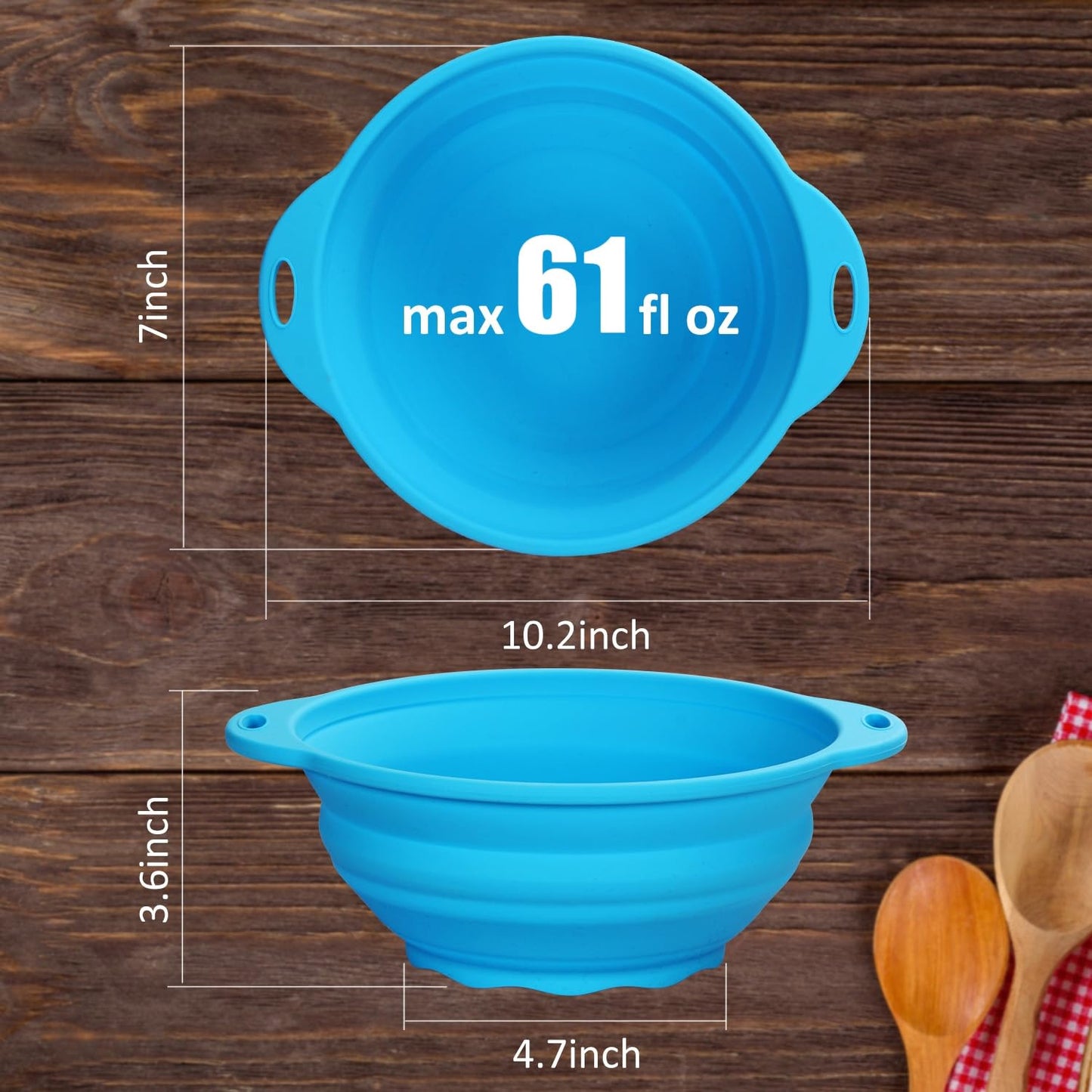 Collapsible Silicone Salad Bowl 61oz Camping Bowl Outdoor Hiking Travel Durable Bowl for Storage and Mixing Food-Grade Silicone Food Storage Container 1 Pack (Grey)