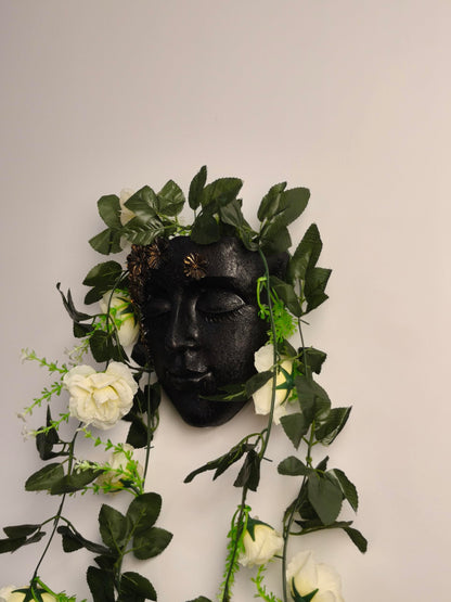 KOXHERO Face Shape Wall Planter Elegant Black Resin Wall-Mounted Head Pot with Drainage Hole Unique Small Vase Holder for Flower,Succulents, Hanging Plants for Plant Lovers