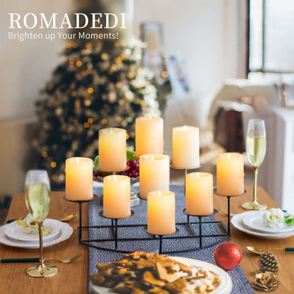 Romadedi Fireplace Candle Holder 9 Candelabra - for Pillar Candles Black Candle Stand Iron Table Centrepiece Mantle Floor Decor Christmas Advent Decoration