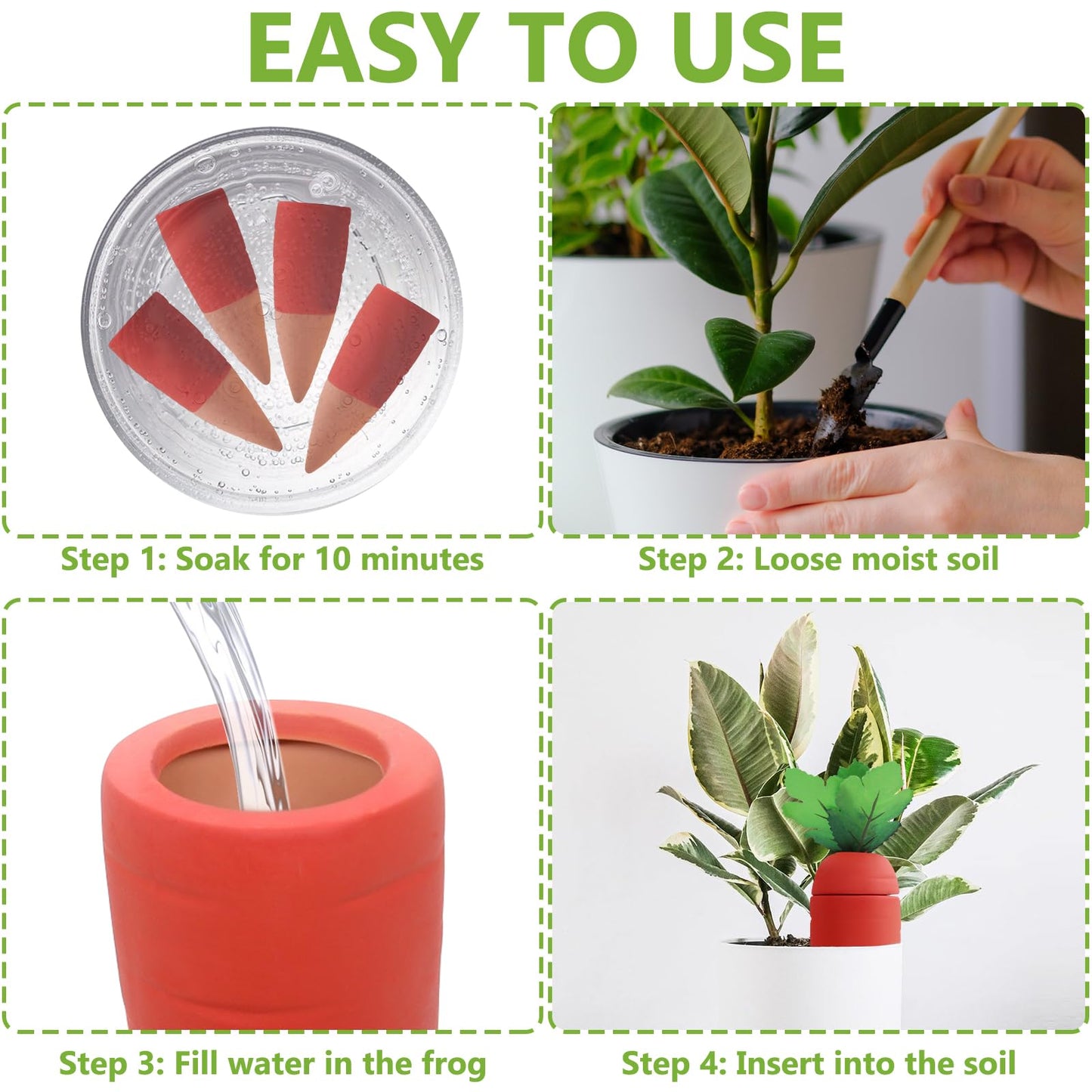 4PCS Terracotta Watering Spikes - Automatic Self-Watering Stakes, Vacation Plant Waterer for Wine Bottle, Perfect for Indoor & Outdoor Plants