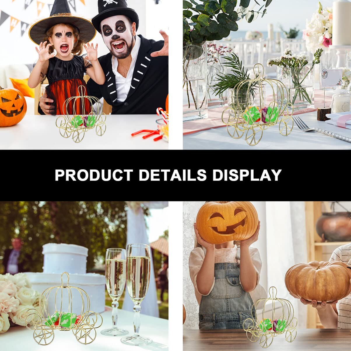 FAVOMOTO Pumpkin Carriage Candy Box, Pumpkin Carriage Golden Decorative Princess Centerpiece Jewelry Holder Hinged Trinket Box Table Centerpiece Decor for Christmas Anniversary Wedding Birthday