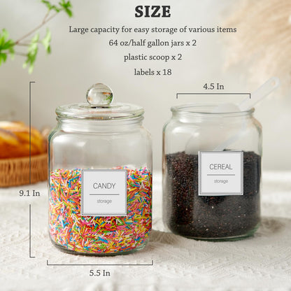 FyndraX Half Gallon Large Glass Jars with Lids, Airtight Storage Clear Containers for Kitchen, Laundry Room and Pantry Food Organization, Set of 4