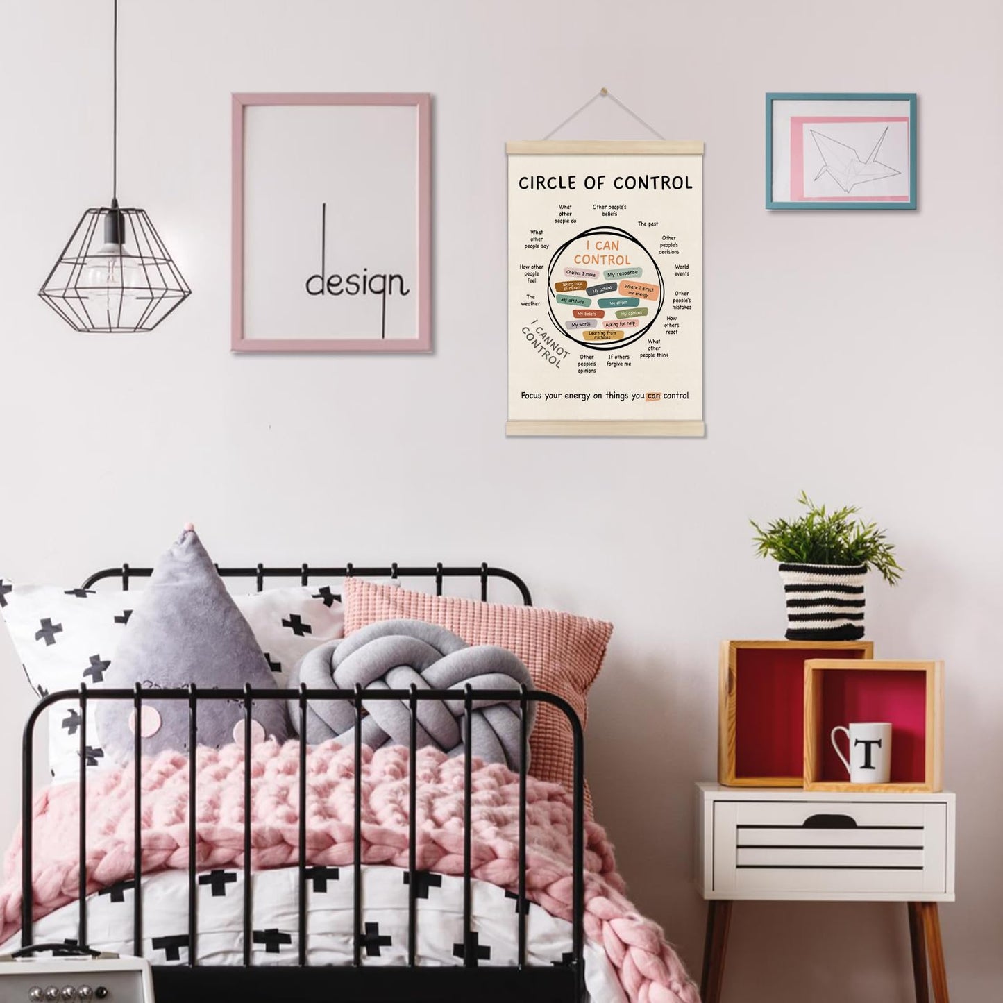 Mental Health Posters Hanger Frame, Circle Of Control Poster 16x12 Inch, Inspirational Wall Art for Homeschool Counseling Office Classroom, Therapy Office Decor, Calm Down Corner Wall Art Decor