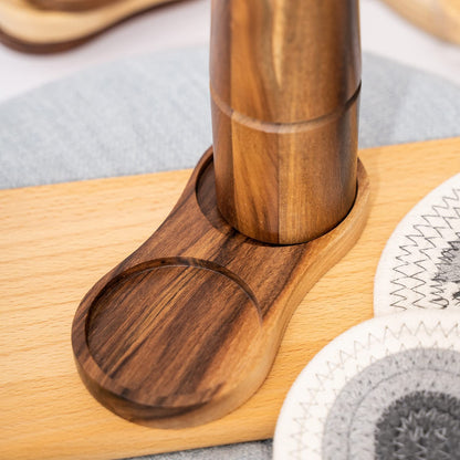 DeroTeno Salt and Pepper Mill Tray, Inner Dia 6.8 cm / 2.68 inch, Acacia Wood, Pepper Grinder Rest, Dining Table Protector (Pepper Mill and Salt Mill are not Included)