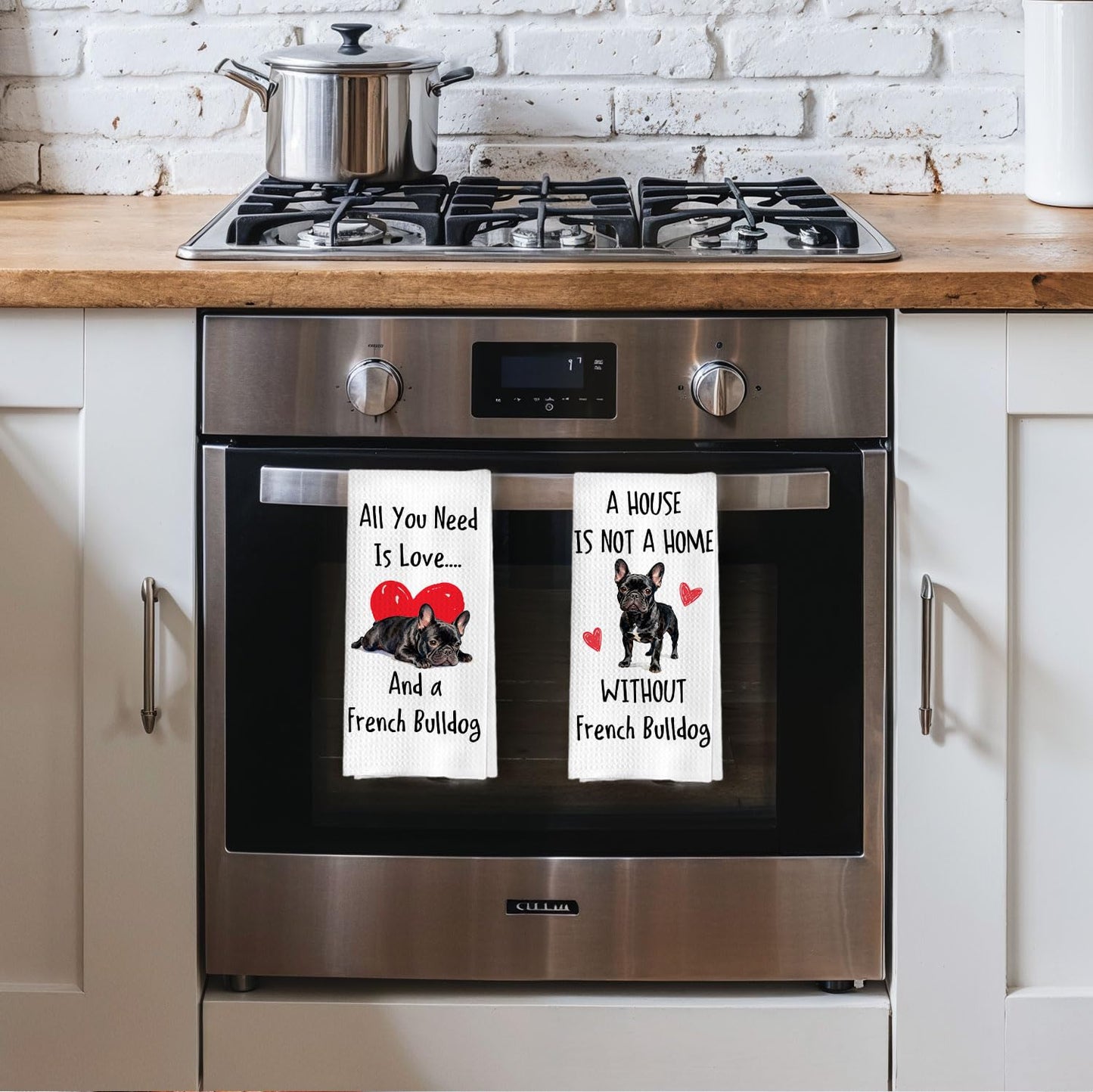 XIVENHAVM French Bulldog Kitchen Towels Set - French Bulldog Gifts for Women Decorative Waffle Dish Towels, Funny Frenchie Gift Hand Towels, Hostess Gifts Tea Towel, 16x24 Inch Set of 2
