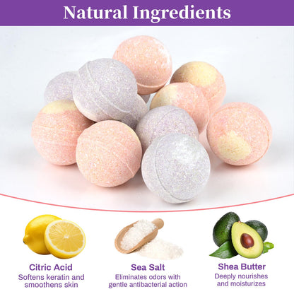 RAQEHO 12PCS Foot Bath Bombs - Rose Lavender Aromatherapy Foot Bath Soak Individually Wrapped with Sea Salt for Dry Cracked Feet Softener Exfoliator Odor Home Spa Essentials Pedicure Supplies