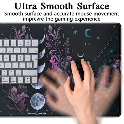 Celestial Moon Phases Mouse Pad Large Purple Desk Mat Forest Extended Gaming Mousepad Violet Teal Desk Pad XXL 31.5 x 15.7 in Laptop Computer Mouse Keyboard Mat for Office Desk Decor