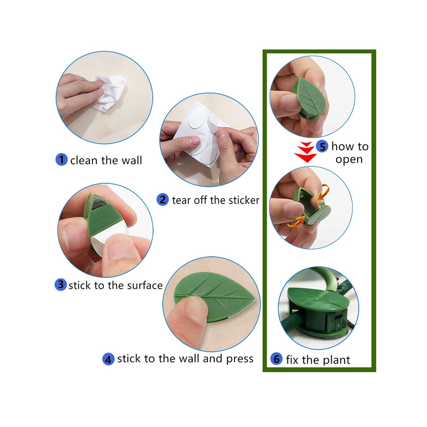 KOCNYDEY 100 Pcs Plant Climbing Wall Fixture Clips Acrylic Self-Adhesive Sticker Plant Fixer Vine Traction Invisible Holder Climbing Plant Green Leaf Vines Hook Fixing Clip Indoor Outdoor Decoration