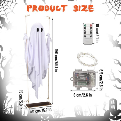 Yywsya Halloween Decorations Outdoor Large Hanging Swing Ghost with String Lights Remote Control Halloween Swinging Ghost Decor for Tree Porch Yard Garden Lawn