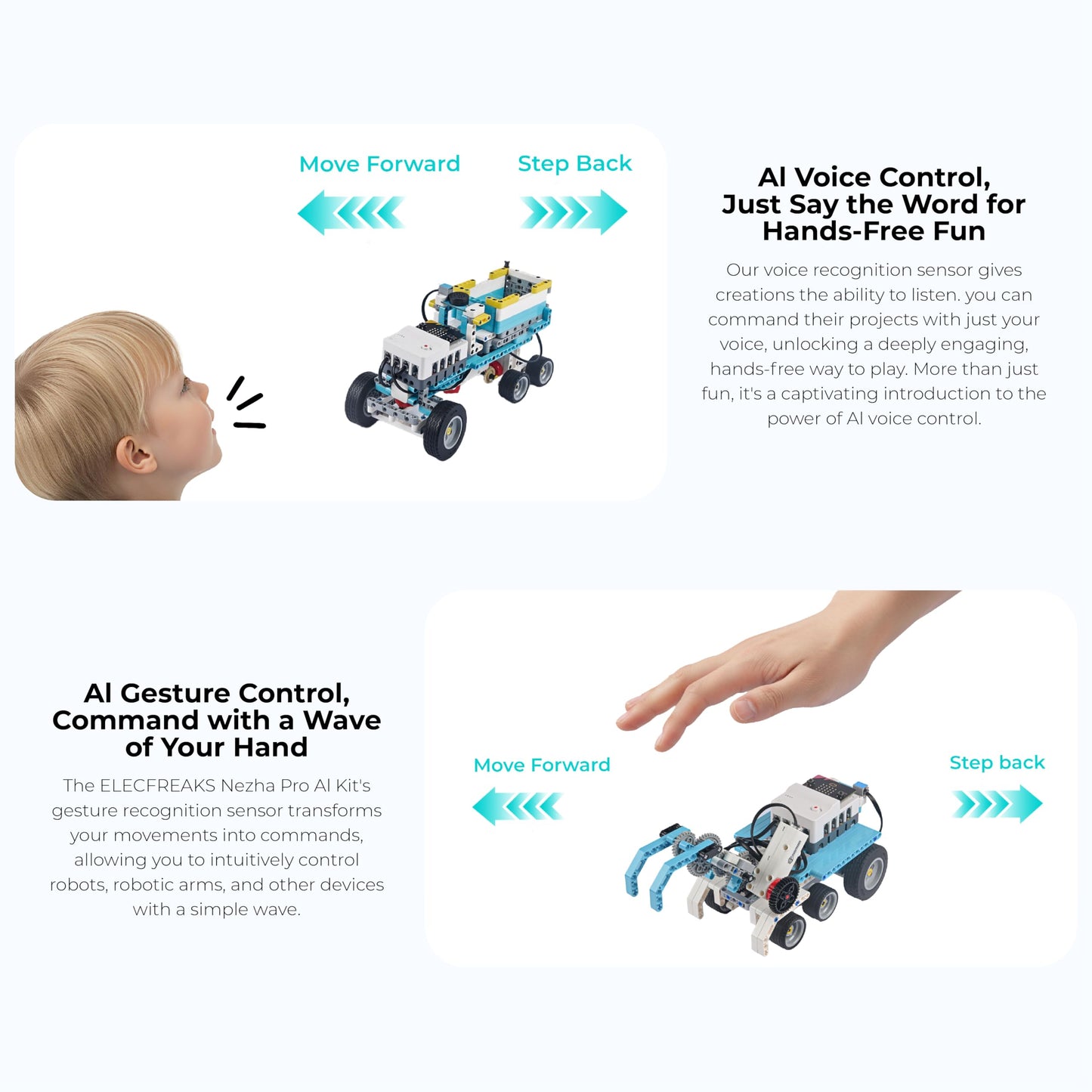 ELECFREAKS microbit Nezha AI Kit with Nezha Pro Expansion Board 16+ Makecode Story Coding Projects, microbit Starter Sensors Kit with Voice and Gesture Recognition Electronic Modules(without microbit)