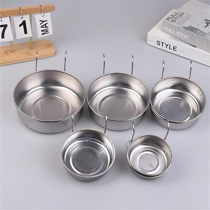 1PCS Crate Dog Cat Bowl Stainless Steel Hanging Pet Cage Bowl Food Water Feeder Coop Cup for Cat Puppy Birds Rats 5 Sizes(12CM)