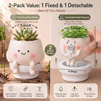 Patelai 2 Pcs Face Planter Pots Detachable Funny Toilet Planter Pot Cute Resin Smile Face Head Succulents Flower Planters Decor for Indoor Outdoor Home Office Gift Ideas