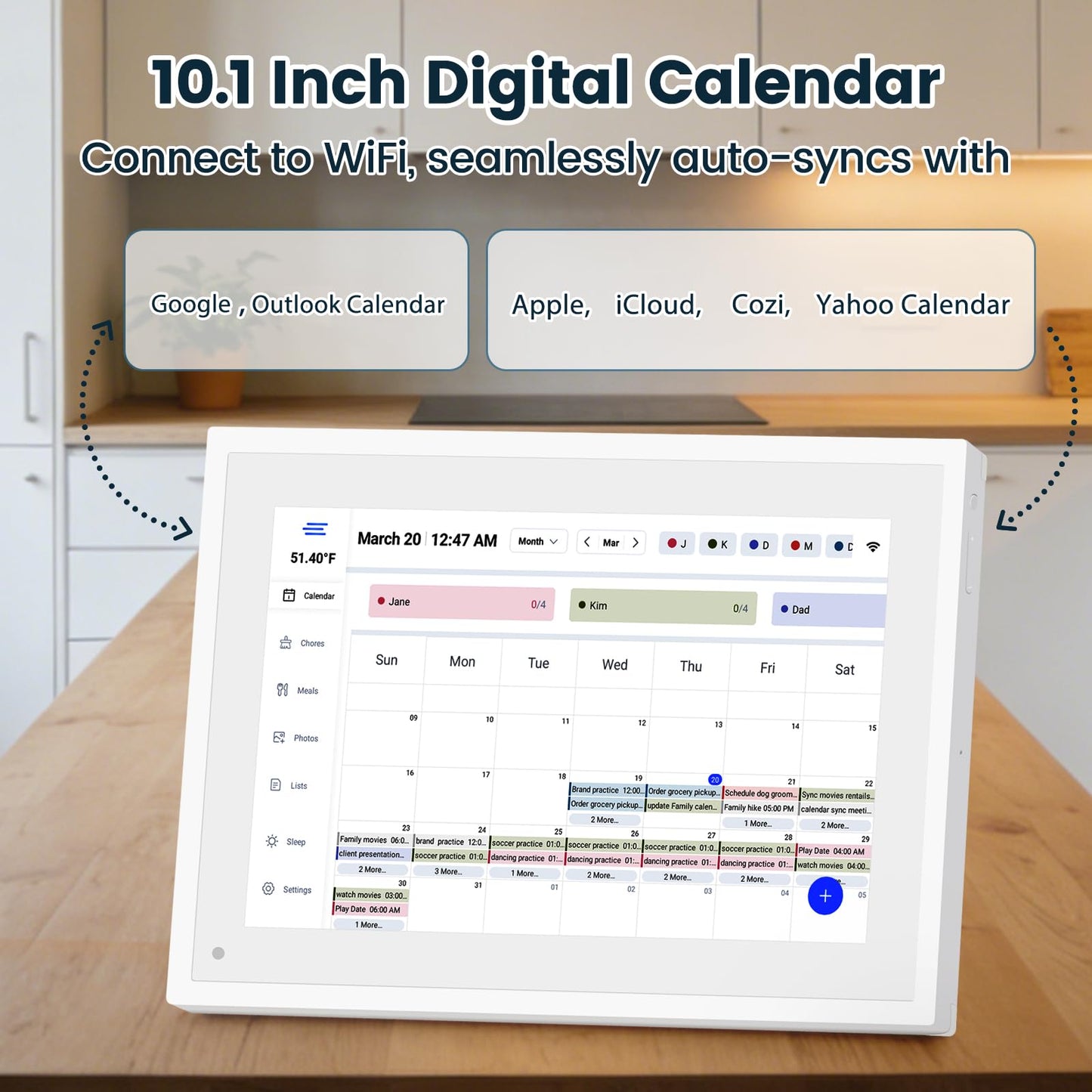 Digital Calendar 10.1", Smart Calendar Planner & Chore Charts, 1080P Full HD Interactive Touchscreen for Family Planner Display, Smart Family Calendar, Desk Mount, Gifts for Women Men