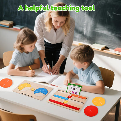 Fraction Manipulatives for Kids, Wooden Fraction Tiles, Fraction Circles & Fraction Bars, Montessori Math Manipulatives with 36 Activity Cards, Compare Fractions, Addition & Subtraction, Grade 1-4