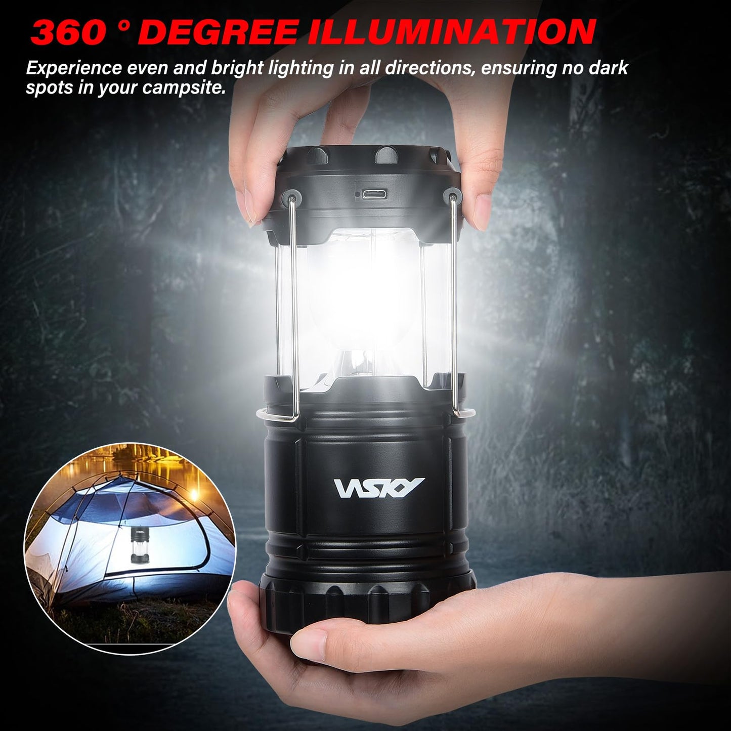Wsky Solar Camping Lantern 4-Pack - Rechargeable LED Lights, Magnetic Base & Foldable Hanging Hook- Collapsible Lamp Battery Powered Perfect for Power Outages, Hiking, Campsites, Emergencies