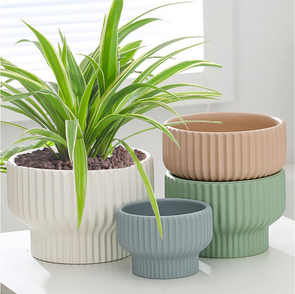 Puoyik 2 Piece Set of Flower Pots 8/6 inches, Ceramic Flower Pots with Drainage Holes, Indoor and Outdoor Plant Flower Planter (7.8/5.9 Blue)