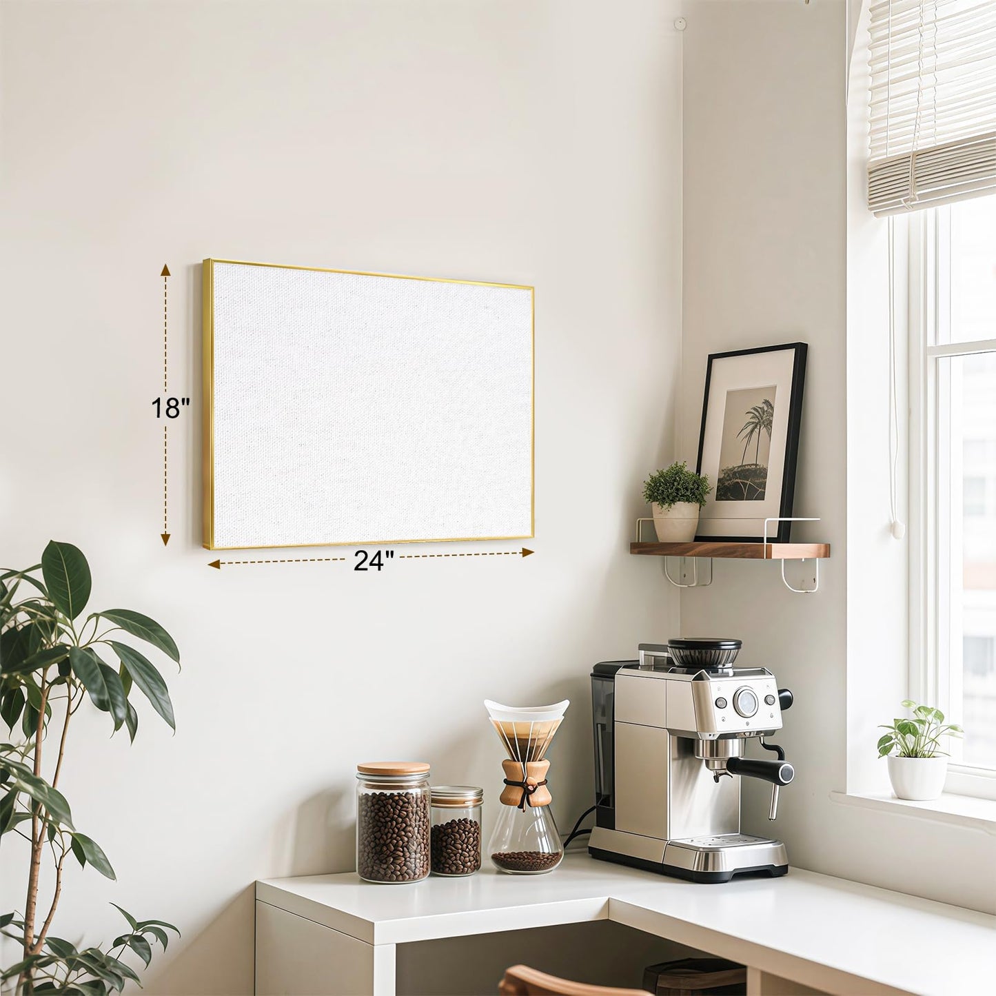 QUEENLINK Linen Bulletin Board 24 x18 Inches, White Pin Board Vision Board, Gold Aluminum Framed Fabric Cork Board for Home Office Wall Decor, 10 Push Pins