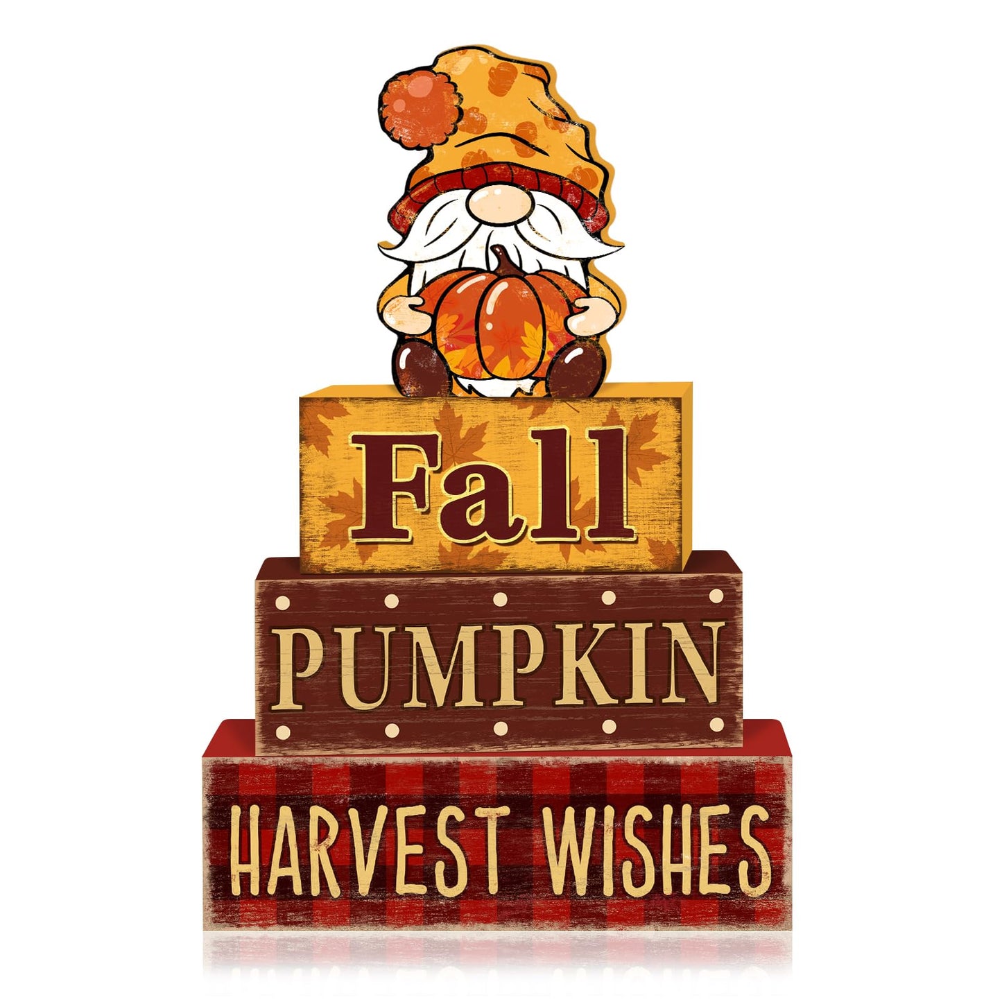 4 Pcs Fall Decorations for Home Thanksgiving Gnome Tiered Tray Decor, Fall Table Decor Farmhouse Rustic Wooden Gnome Pumpkin Block Sign Autumn Tabletop Centerpieces for Home Kitchen Indoor